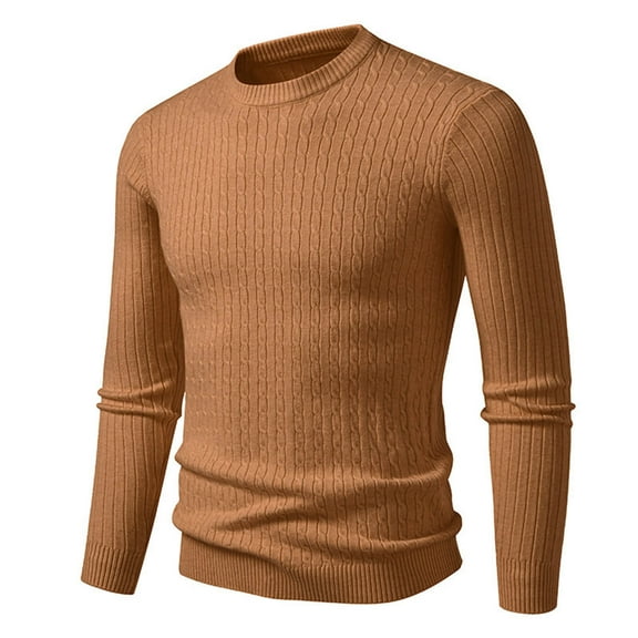 XUNKUSGA Mens Sweater Crewneck Ribbed Pullover Sweatshirts Slim Fit Lightweight Fall Sweaters Soft Stretchy Men's Sweaters Pullover Casual Long Sleeve Knit Sweater M-3XL Brown