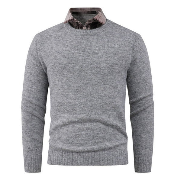 XUNKUSGA Mens Sweater Fashion Crew Shirt Collar Neck Pullover Sweater Slim Fit Soft Touch Sweaters for Men Classic Versatile Fall Sweaters For Casual or Dressy Wear M-3XL Gray