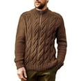 thumbnail image 1 of XUNKUSGA Mens Sweater Quarter Zip Knit Sweater Long Sleeve Mock Neck Cable Knit Sweaters for Men Vintage Solid Color Fall Pullover Sweater S-3XL Brown, 1 of 3