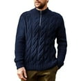thumbnail image 1 of XUNKUSGA Mens Sweater Quarter Zip Knit Sweater Long Sleeve Mock Neck Cable Knit Sweaters for Men Vintage Solid Color Fall Pullover Sweater S-3XL Blue, 1 of 3