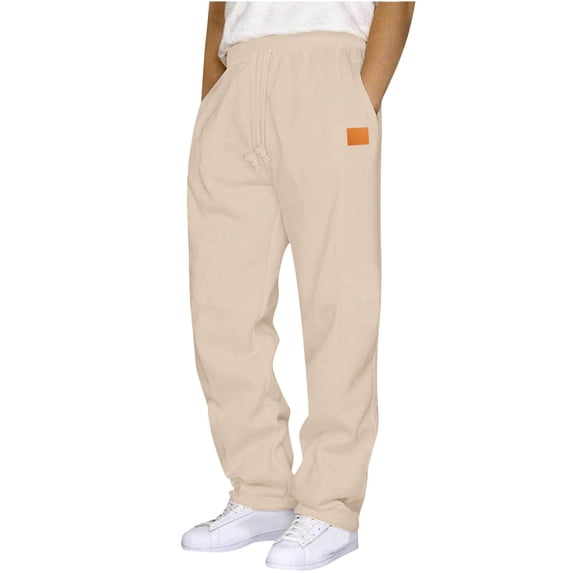 XUNKUSGA Mens Sweatpants Casual Open Bottom Sweatpants for Men Relaxed Solid Color Leather Label Pants for Men Fashion Straight Leg Sweat Pants for Mens with Pockets S-3XL Brown