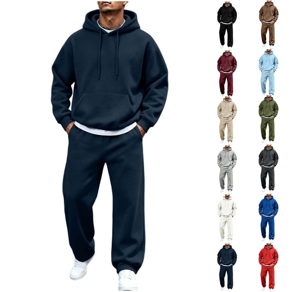 XUNKUSGA Mens Sweatsuit 2 Piece Fashion Solid Color Hoodie & Sweatpants Men's 2 Piece Outfits with Pockets Casual Comfortable Athletic Tracksuits for Men Set Dark Blue M