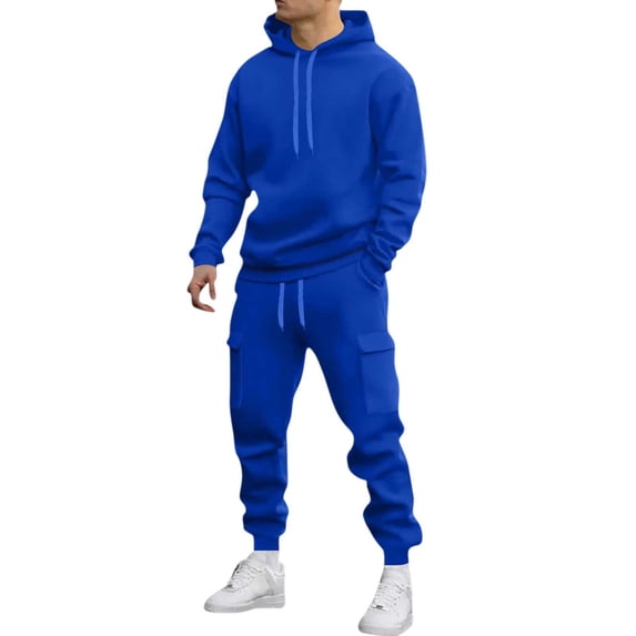 XUNKUSGA Mens Sweatsuits 2 Piece Set Loose Solid Color Hooded Sweatshirts and Sweatpant Sets Athletic Sweatsuits Set for Men Jogger Sweatsuit S-3XL Blue