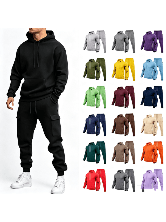Mens Sweatsuits 2 Piece Set Loose Solid Color Hooded Sweatshirts and Sweatpant Sets Athletic Sweatsuits Set for Men Jogger Sweatsuit S-3XL Gray