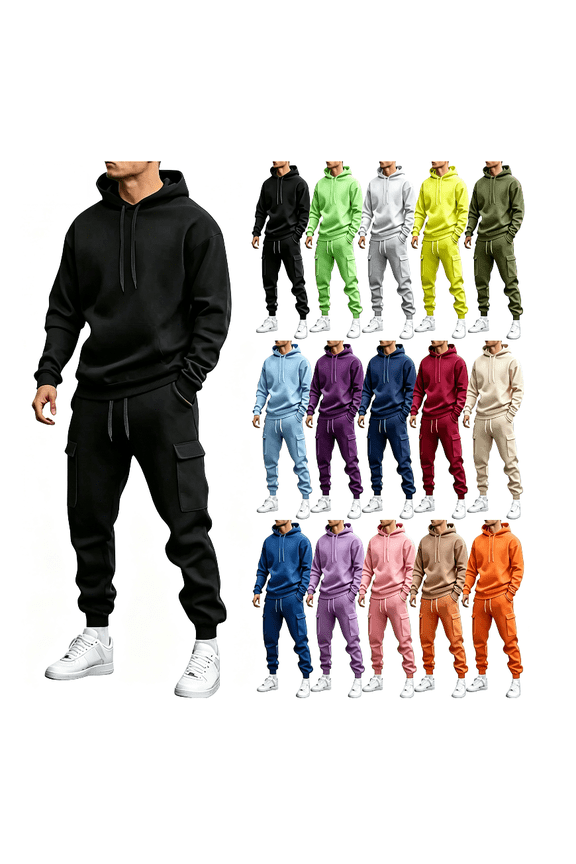 Mens Sweatsuits 2 Piece Set Loose Solid Color Hooded Sweatshirts and Sweatpant Sets Athletic Sweatsuits Set for Men Jogger Sweatsuit S-3XL Orange