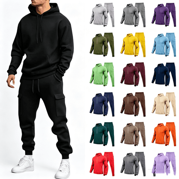 XUNKUSGA Mens Sweatsuits 2 Piece Set Loose Solid Color Hooded Sweatshirts and Sweatpant Sets Athletic Sweatsuits Set for Men Jogger Sweatsuit S-3XL Purple