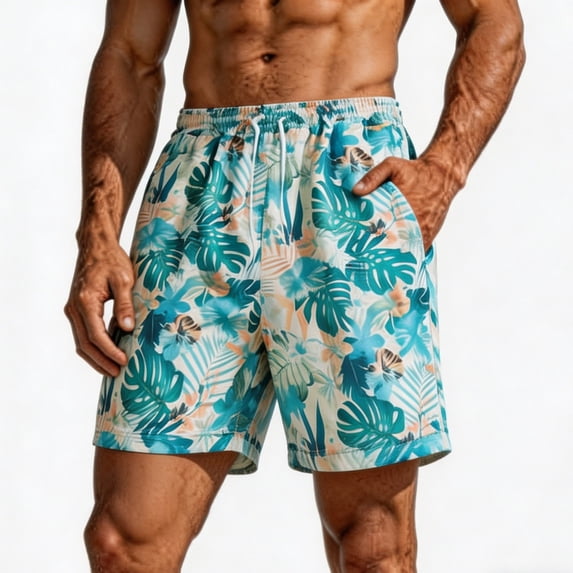 XUNKUSGA Mens Swim Trunks Fashion Summer Print Board Shorts Men's Quick Dry Breathable Beach Shorts Lightweight Casual Loose Swim Shorts Men,Blue,XL