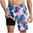 thumbnail image 1 of XUNKUSGA Mens Swim Trunks Fashion Tropical Hawaiian Printed Shorts Men with Compression Liner Lightweight Quick Dry Drawstring Elastic Waist Swim Trunks Men,Blue,S, 1 of 6