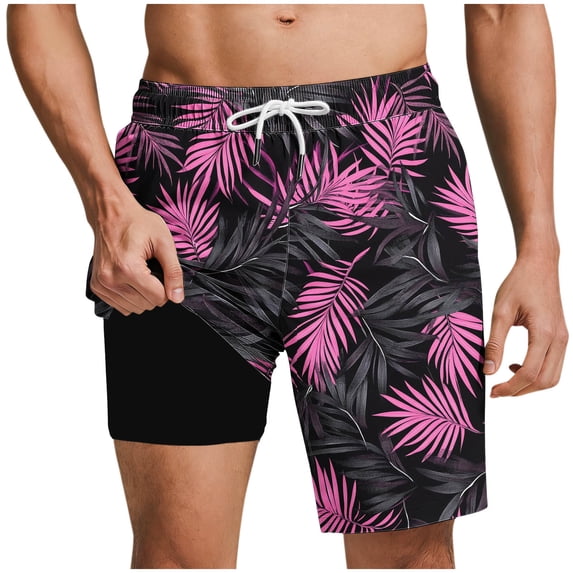 XUNKUSGA Mens Swim Trunks Fashion Tropical Hawaiian Printed Shorts Men with Compression Liner Lightweight Quick Dry Drawstring Elastic Waist Swim Trunks Men,Blue,L