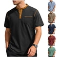 thumbnail image 1 of XUNKUSGA Mens T-Shirts Classic Casual Short Sleeve Button Men's Henley Shirt Fashion Summer Lightweight Front Pocket Pullover Top for Work Study,Brown,M, 1 of 10