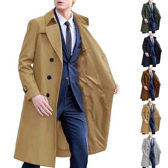 XUNKUSGA Mens Trench Coat Classic Notched Lapel Double Breasted Long windbreaker Men Soft Full Lining Men's Overcoat with Detachable Waist Belt Khaki M