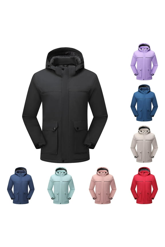 Mens Winter Coats Adjustable Fleece Windbreaker Windproof Long Ski Jackets Warm Snow Coat with Hood Comfortable Solid Color Snowboarding Jackets with 9 Pockets Blue