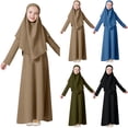 thumbnail image 1 of XUNKUSGA Muslim Dress 4-12Y Casual Solid Color Long Sleeve Prayer Dress Islamic Maxi Kaftan with Hijab Dubai Full Length 2 Piece girls dresses for Ramadan,Brown, 1 of 9