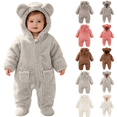 thumbnail image 1 of XUNKUSGA Newborn Baby Girls Boys Cute Bear Fleece Footies Winter Warm Zipper Long Sleeve Zipper Romper with Hood Classic Solid Color Infant Winter Coat,12 Months, 1 of 10