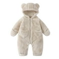 thumbnail image 1 of XUNKUSGA Newborn Bodysuit 0-12M Cute 3D Bear Ears Baby Winter Clothes Fleece Hooded Baby Snowsuit Warm Soft Baby Girl Clothes Zipper Infant Romper Girl with Heart Pocket, 1 of 8