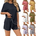 thumbnail image 1 of XUNKUSGA Pajamas for Women Set Cute Ruffle Hem Pj Set with Pockets Lightweight Casual Soild Color Short Sleeve Top and Shorts 2 Piece Sets for Women,White, 1 of 8