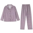 thumbnail image 1 of XUNKUSGA Pajamas for Women Set Long Sleeve Turndown Collar Button Down Sleepwear Soft Lightweight Pajama Pants Women Heart Print Pajama Sets for Women with Pockets M-2XL Purple, 1 of 3