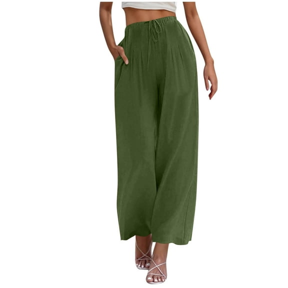 XUNKUSGA Palazzo Pants for Women Casual Loose Flowy Women's Pants Drawstring High Waisted Wide Leg Pants Woman Comfy Lounge Breathable Linen Pants