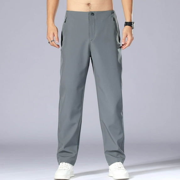 XUNKUSGA Pants for Men Stretch Elastic Waist Trousers for Men Solid Color Baggy Straight Leg Sweat Pants with Zip Pockets Hiking Running Workout Jogger Pants M-3XL