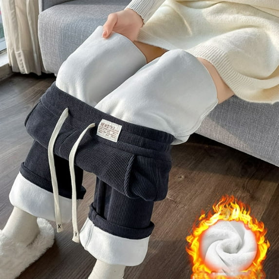 XUNKUSGA Pants for Women Winter Loose Warm Straight Women's Pants High Waist Wide Leg Pants Woman Solid Color Fleece Comfortable Trousers Pants for Women S-2XL