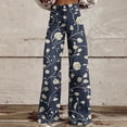 thumbnail image 1 of XUNKUSGA Pants for Women Fashion Faux Denim Floral Wide Leg Pants Classic High Waist Baggy Boyfriends Straight Leg Women's Pants with Pockets,Blue,S, 1 of 6