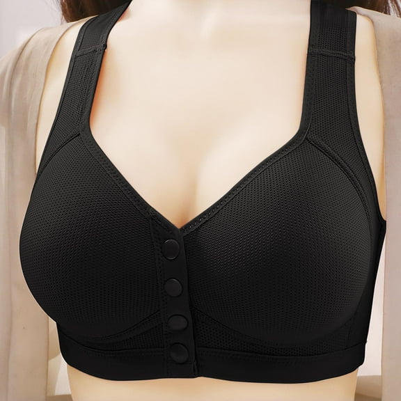 XUNKUSGA Plus Size Bras for Women Front Snaps Wireless Womens Bralettes Comfort Sleep Soft Cotton Ribbed Bras for Older Women