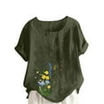thumbnail image 1 of XUNKUSGA Plus Size Cotton Linen Going Out Tops for Women Casual Summer Boho Tops Fashion Loose Fit Crew Neck Short Sleeve Floral Women's T-Shirts S-5XL Green, 1 of 4
