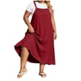 thumbnail image 1 of XUNKUSGA Plus Size Dresses for Women Summer Casual Adjustable Straps Overall Dress Classic Soild Color Loose A Line Maxi Dress Soft Comfortable Long Jumper Dress,Red,3XL, 1 of 8