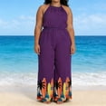 thumbnail image 1 of XUNKUSGA Plus Size Jumpsuits for Women Fashion Boho Halter Neck Sleeveless Wide Leg Rompers for Women Classic Drawstring Waist Women's Jumpsuits M-3XL,Purple, 1 of 6