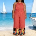 thumbnail image 1 of XUNKUSGA Plus Size Jumpsuits for Women Fashion Boho Halter Neck Sleeveless Wide Leg Rompers for Women Classic Drawstring Waist Women's Jumpsuits M-3XL,Red, 1 of 6