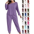thumbnail image 1 of XUNKUSGA Plus Size Pajamas for Women Set Casual Long Sleeve Top with Wide Leg Pants 2 Piece Womens Pajamas Soft Cozy Pjs Classic Solid Color Pjs Sets for Women XL-5XL Purple, 1 of 6