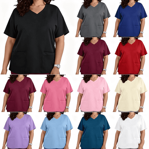 Plus Size Scrubs for Women Loose Fit V Neck Women's Scrub Top Casual comfortable 4-Way Stretch Tunic Top Regular Soild Color Top for Women L-5XL Blue