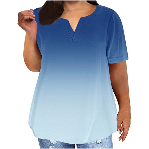 XUNKUSGA Plus Size Spring Tops for Women Gradient Light Tops Oversized Shirt Trendy Y2K Short Sleeve Tops S-5XL