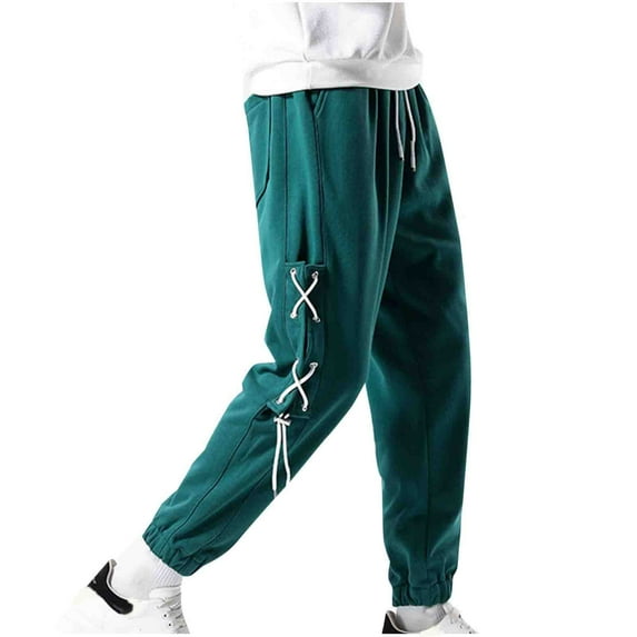 XUNKUSGA Plus Size Sweatpants for Men Solid Color Cuffed Bottom Men's Pants with Side Drawstring Casual Loose Elastic Waist Joggers for Men with Pockets