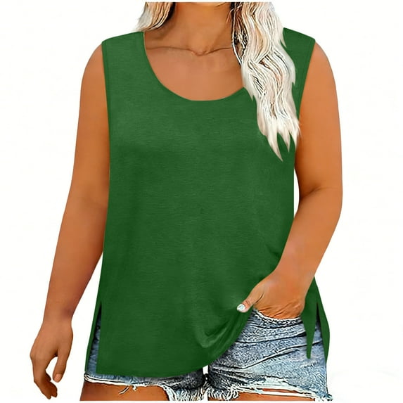 XUNKUSGA Plus Size Tank Tops Loose Fit Summer Sleeveless T Shirts for Women Casual Soild Color Trendy Scoop Neck Tunic Tees for Beach L-5XL,Green