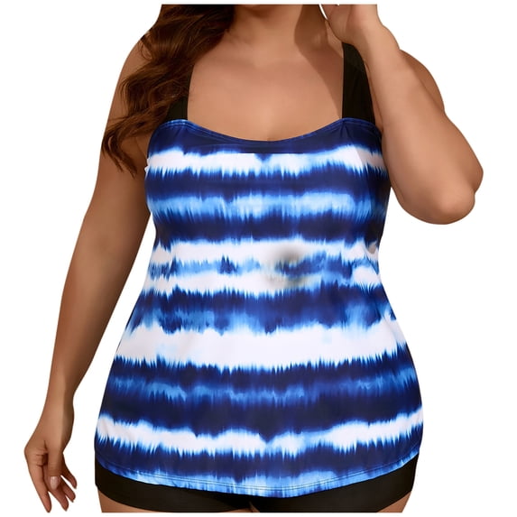XUNKUSGA Plus Size Tankini Swimsuits for Women Fashion Tie-Dye Print Tank Top with Swim Shorts Two Piece Bathing Suits Stretchy Soft Flowy Women' Swimwear for Tropical Vacations Summer Beach L-5XL