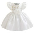 thumbnail image 1 of XUNKUSGA Princess Dress 1-4 Years 3D Flower Girl Dresses Puff Sleeve Mini Kids Dresses Fairy Party Wedding Dresses Floral Lacey Baby Girl Dress with Back Zipper, 1 of 6