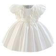 thumbnail image 1 of XUNKUSGA Princess Dress 1-4 Years 3D Flower Girl Dresses Puff Sleeve Mini Kids Dresses Fairy Party Wedding Dresses Solid Color Baby Girl Dress with Back Zipper, 1 of 6