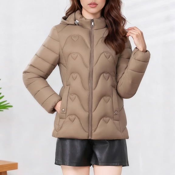 XUNKUSGA Puffer Jacket Casual Solid Color Winter Jacket for Women Fashion Slim Fit Thermal Winter Coats Lightweight Comfortable Down Cotton Padded Jacket XL-5XL Brown