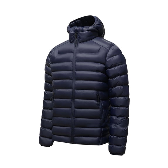 XUNKUSGA Puffer Jacket Men Lightweight Windproof Hooded Down Jacket Warm Puffy Winter Coat Classic Solid Color Full Zip Outerwear for Ski Hiking Travel Casual L