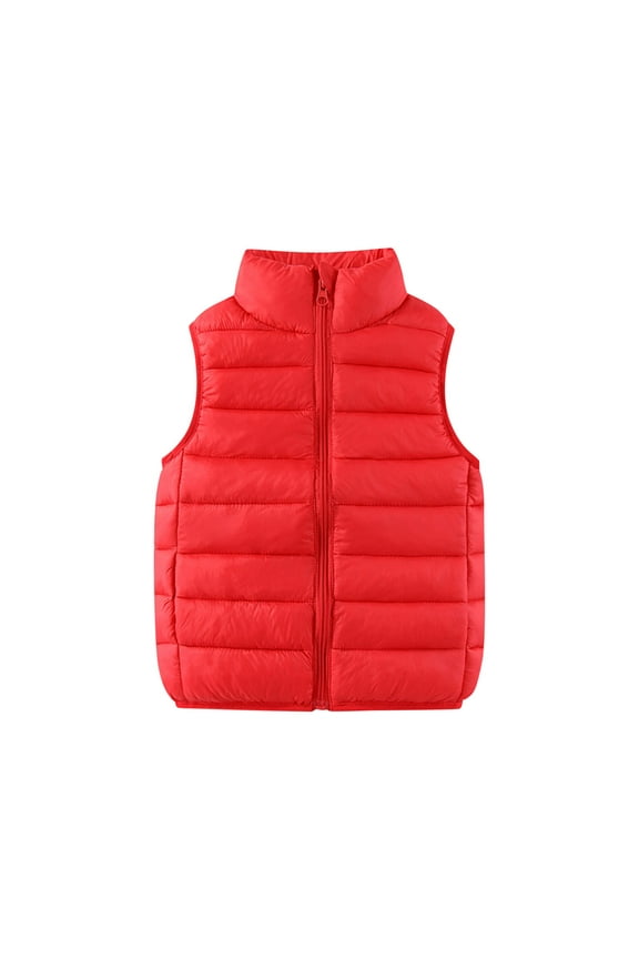 Puffer Down Vest for Boys Girls 3-12 Years Cotton Lightweight Water-Resistant Vest for Kids Winter Warm Sleeveless Padded Jacket Stand Collar Quilted Waistcoat Red