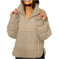 thumbnail image 1 of XUNKUSGA Pullover Puffer Jacket Lightweight Down Coats for Women Stand Up Collar Long Sleeve Button Quilted Casual Outerwear Warm Winter Coat with Pockets S-2XL Brown, 1 of 9