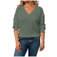 thumbnail image 1 of XUNKUSGA Pullover Sweaters for Women Soft Knit Tops for Women Fashion Crisscross V Neck Long Sleeve Womens Tops Loose Solid Color Womens Sweatshirts for Party Office Shopping L-4XL Green, 1 of 9