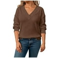 thumbnail image 1 of XUNKUSGA Pullover Sweaters for Women Soft Knit Tops for Women Fashion Crisscross V Neck Long Sleeve Womens Tops Loose Solid Color Womens Sweatshirts for Party Office Shopping L-4XL Brown, 1 of 9