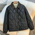 thumbnail image 1 of XUNKUSGA Quilted Jacket Casual Solid Color Waterproof Winter Coat Fashion Comfortable Womens Quilted Jacket Corduroy Lapel Collar Long Sleeve Winter Clothing for Women S-XL Black, 1 of 5