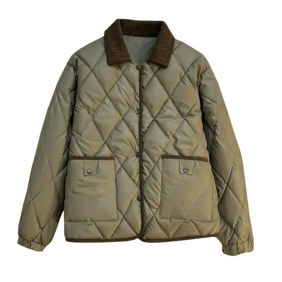 XUNKUSGA Quilted Jacket Casual Solid Color Waterproof Winter Coat Fashion Comfortable Womens Quilted Jacket Corduroy Lapel Collar Long Sleeve Winter Clothing for Women S-XL Green