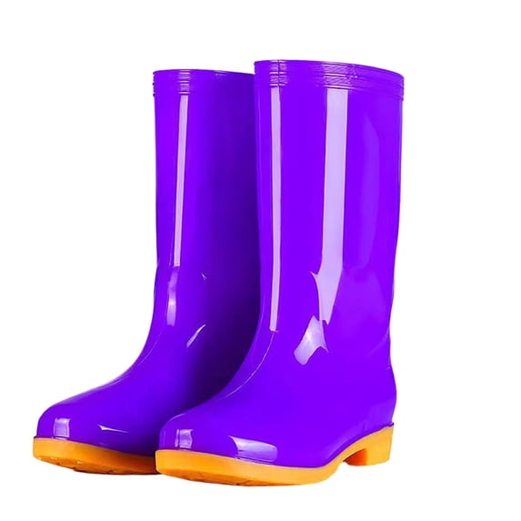 XUNKUSGA Rain Boots Classic Solid Color Waterproof PVC Rubber Garden Farm Boots with Non-Slip Sole Lightweight Breathable Rain Shoes for Gardening Farm Chores Rainy Dog Walks Purple 5.5
