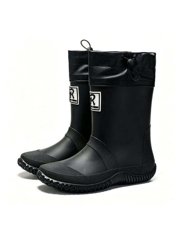 Rain Boots for Men and Women Waterproof Mid-Calf Mud Boots with Adjustable Drawstring Lightweight Anti-Slip Fishing Boots for Farming Gardening Outdoor,8-8.5