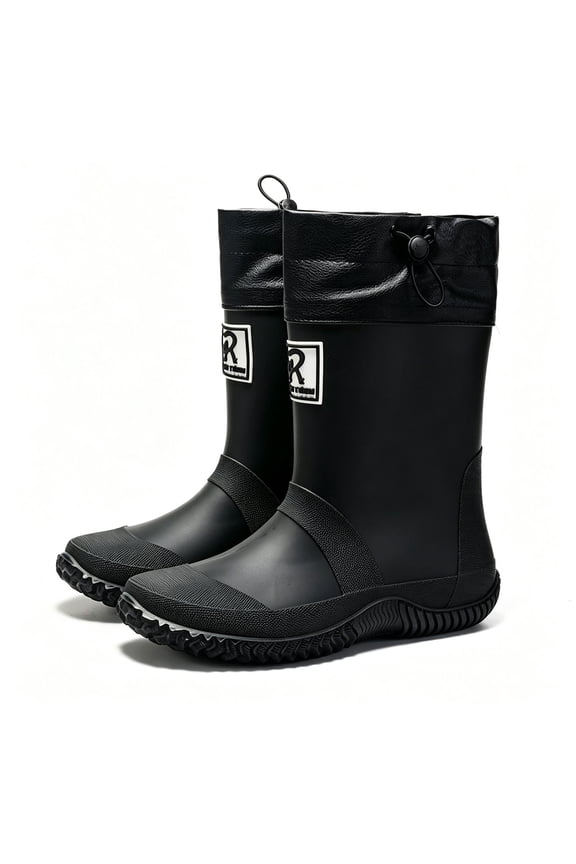 Rain Boots for Men and Women Waterproof Mid-Calf Mud Boots with Adjustable Drawstring Lightweight Anti-Slip Fishing Boots for Farming Gardening Outdoor,8-8.5