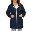 XUNKUSGA Rain Jacket Women with Hood Casual Solid Color Womens Rain Jacket Lightweight Waterproof Windbreaker Jacket Mid-Length Rain Coats with Pockets S-2XL Blue